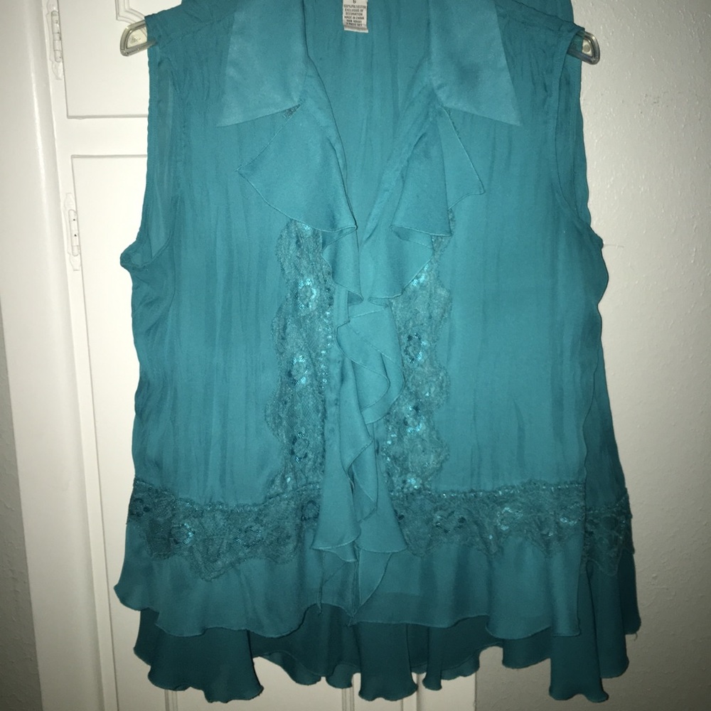 Teal Two-Piece Blouse and Skirt